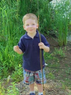 Working on my 3 year old -- fly fishing indoctrination